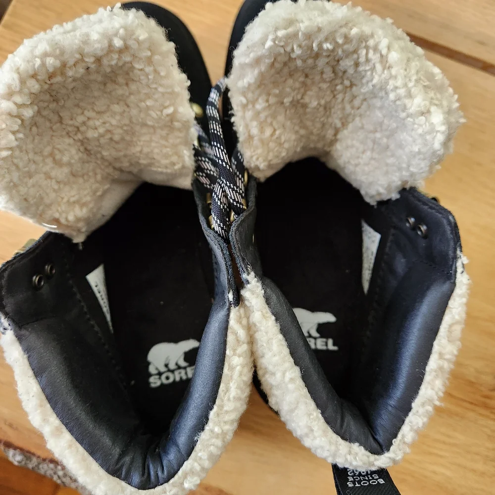 Sorel Womens Hi-Line Hiker Cozy Boot Size 7.5 Black Faux‎ Shearling